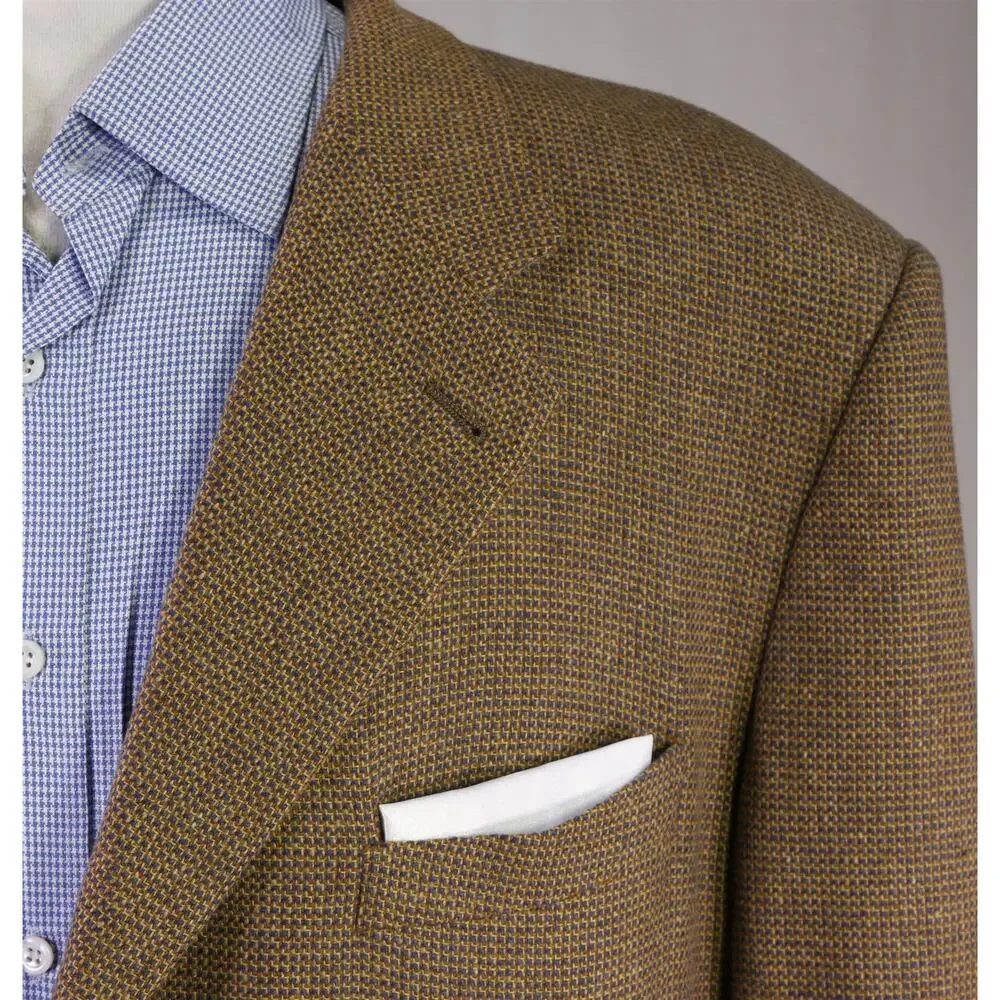 Canali Gold Blue Knit Woven 100% Cashmere Blazer Jacket 48L